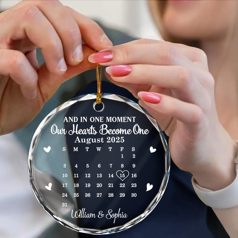 Calendar And In One Moment Our Hearts Become One - Personalized Circle Acrylic Ornament