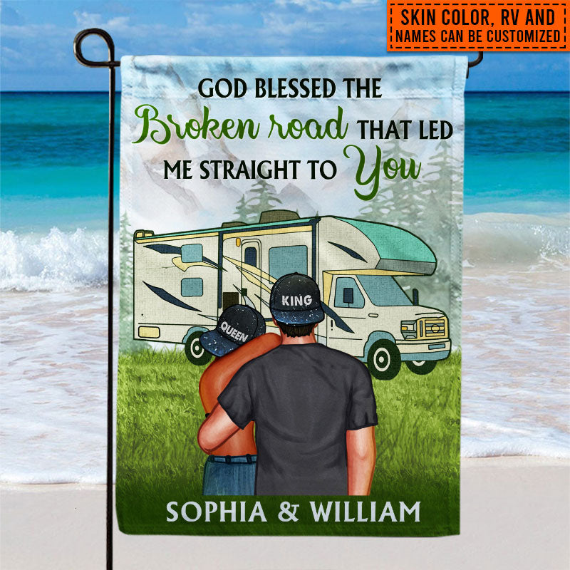Camping Couple Campers Travelers God Blessed Custom Flag