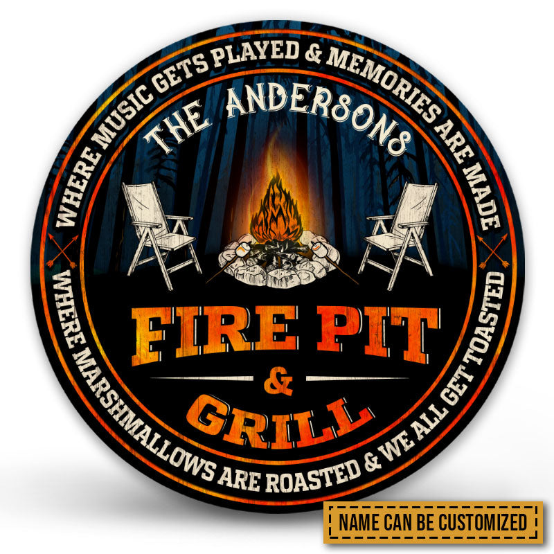 Camping Fire Pit & Grill Get Toasted Custom Wood Circle Sign, Camping Decoration, Camping Gift
