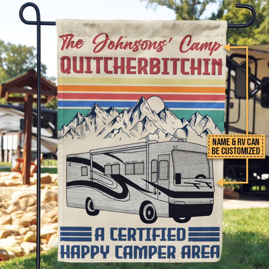 Camping Quitcherbitchin Happy Camper Area, Camper Van, Outdoor Camping Decor, Custom Flag