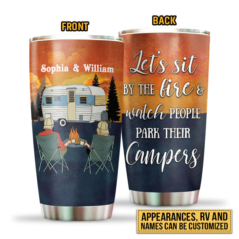 Camping Couple BFF Best Friends Retro Let's Sit By The Fire Custom Tumbler