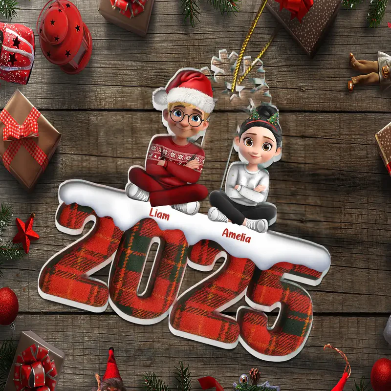 Christmas Upholstery Tartan Plaid Pattern Family 3D Effect - Personalized Custom Shaped Acrylic Ornament