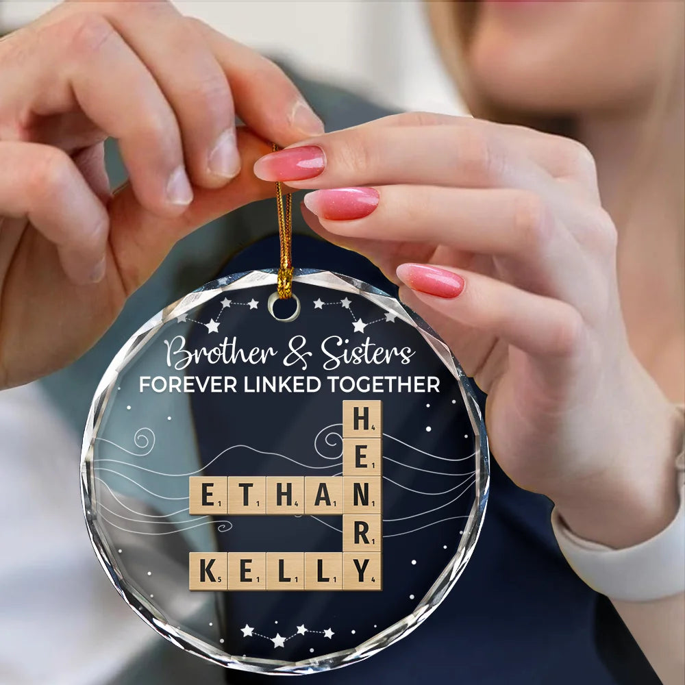 Crossword Brothers & Sisters Forever Linked Together - Personalized Circle Acrylic Ornament