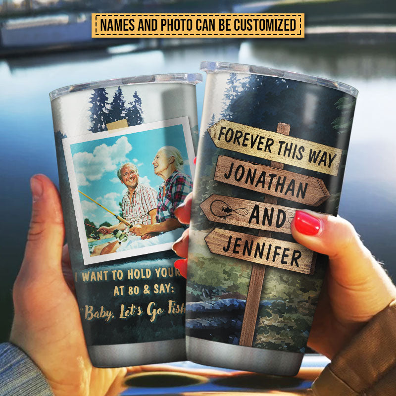 Custom Photo Fishing Couple Hold Your Hand Custom Tumbler, Gifts For Wedding, Anniversary, Birthday