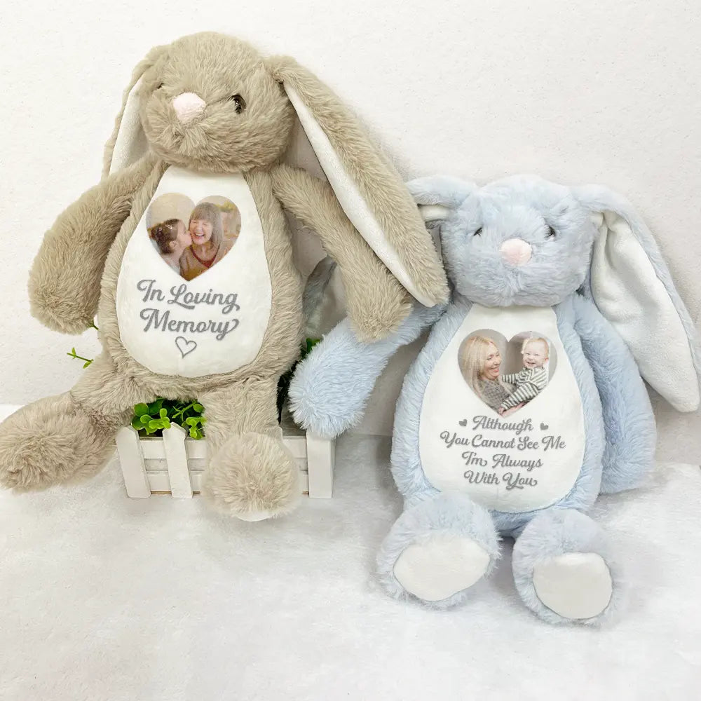 Custom Photo A Cuddle From Heaven Memorial - Personalized Soft Toy Bunny