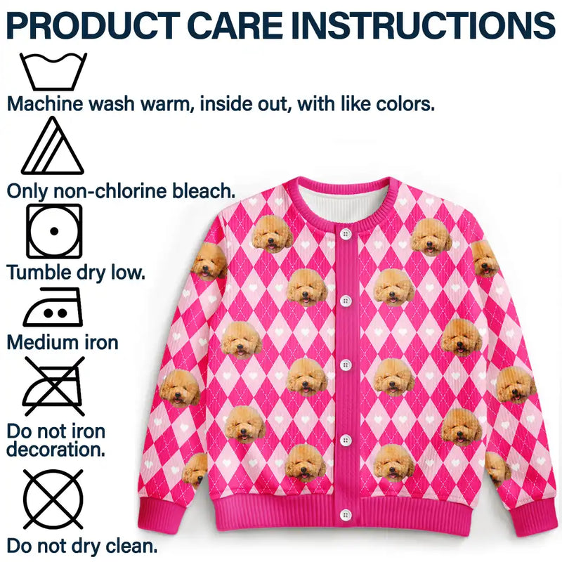Custom Photo Argyle Plaid Pet Face - Personalized Cardigan