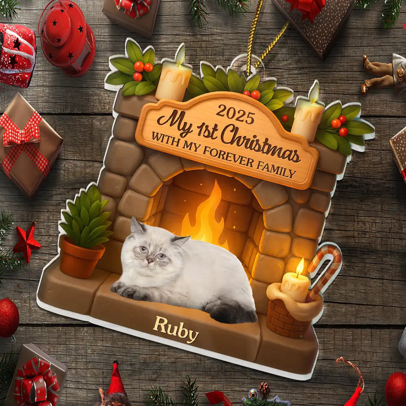 Custom Photo First Christmas With My Forever Family - Personalized Custom Shaped Acrylic Ornament