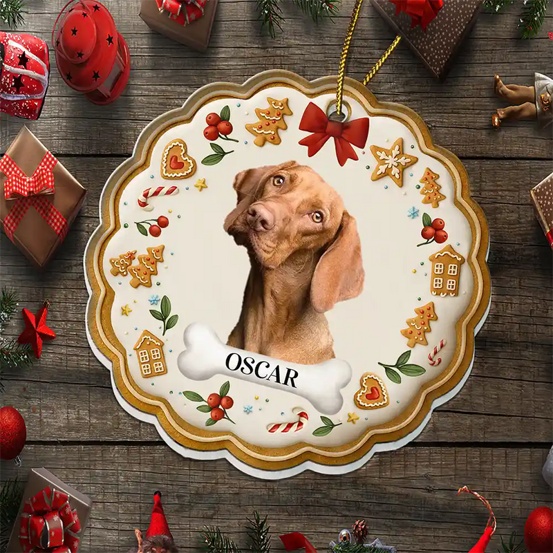 Custom Photo Lovely Pet Face Gingerbread - Personalized Custom Shaped Acrylic Ornament