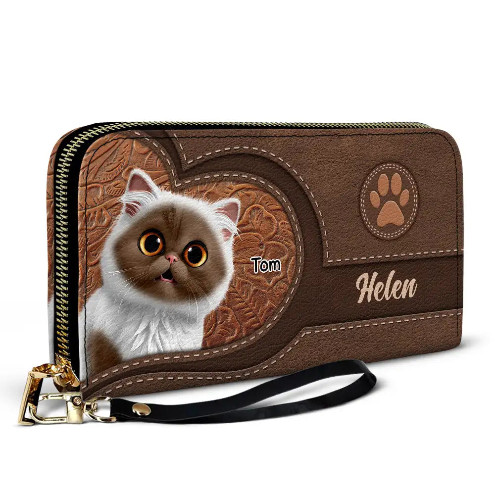 Cute Cats 3D Effect Aesthetic Pattern - Personalized Leather Long Wallet
