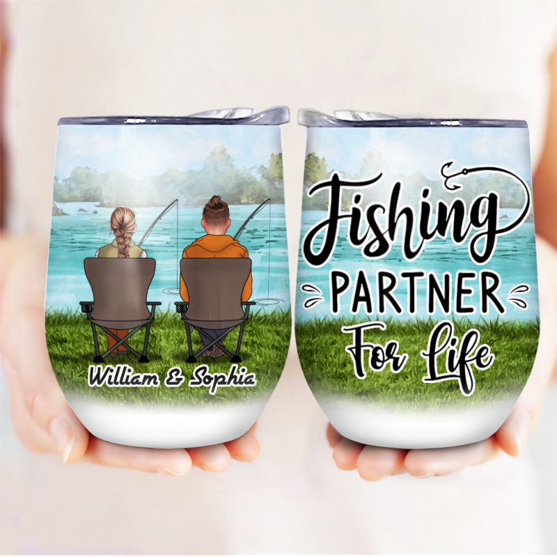 Fishing Partners For Life - Gift For Fishing Couple - Personalized Custom Wine Tumbler