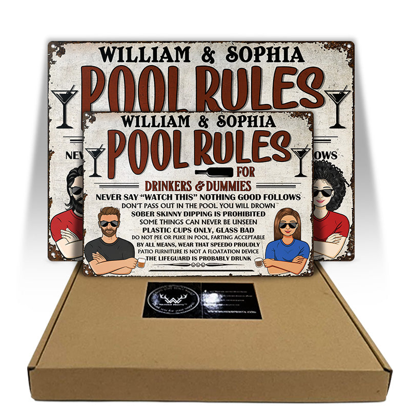Pool Rules For Drinker And Dummies Pool Decoration - Personalized Custom Classic Metal Signs