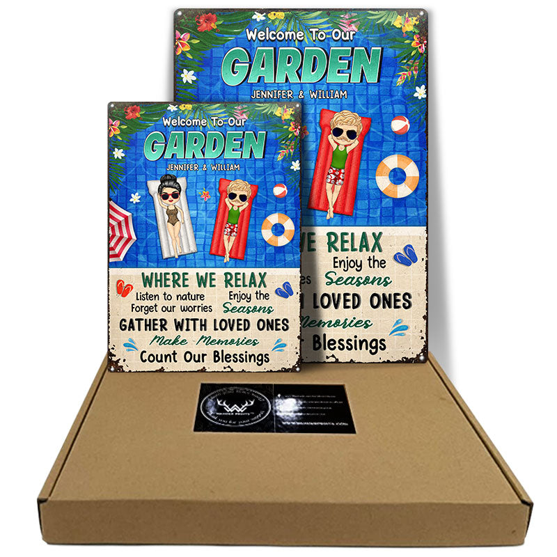 Poolside Couple Where We Relax - Gift For Couples - Personalized Custom Classic Metal Signs