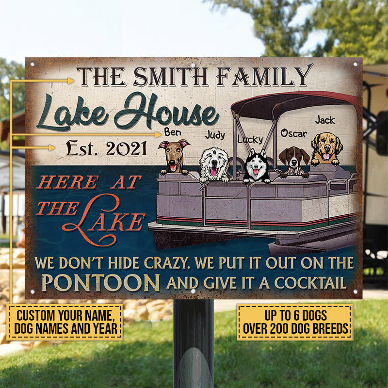 Dog Puppy Pontoon Boat Pet Lake House Don't Hide Crazy Custom Classic Metal Signs