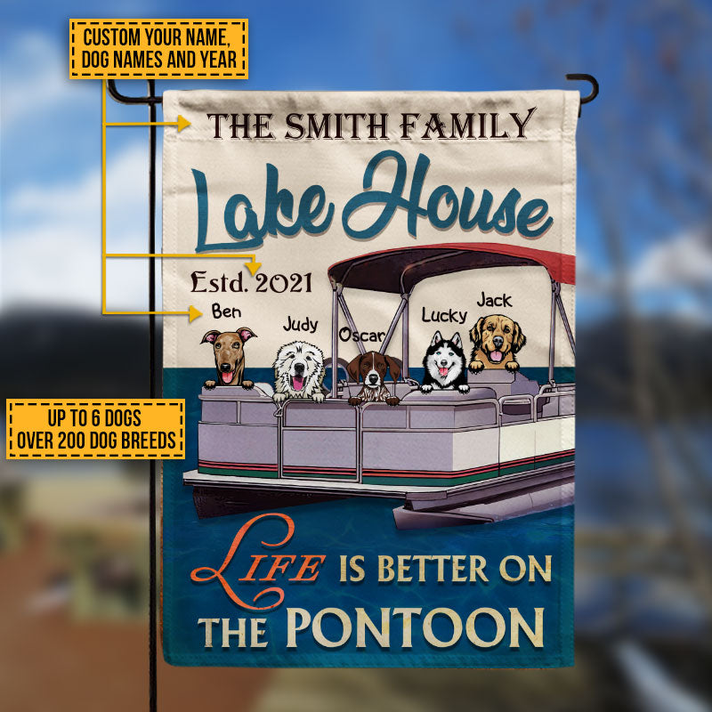 Dog Puppy Pontoon Boat Pet Lake House Life Is Better Custom Flag