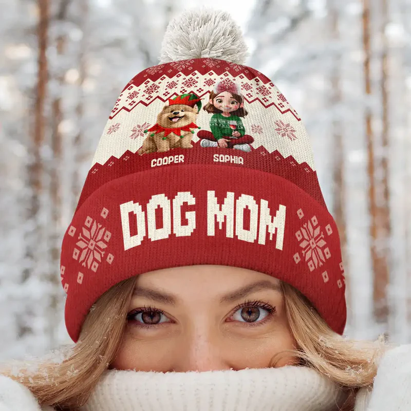 Dog Mom Dog Dad Christmas - Personalized Bobble Beanie Hat
