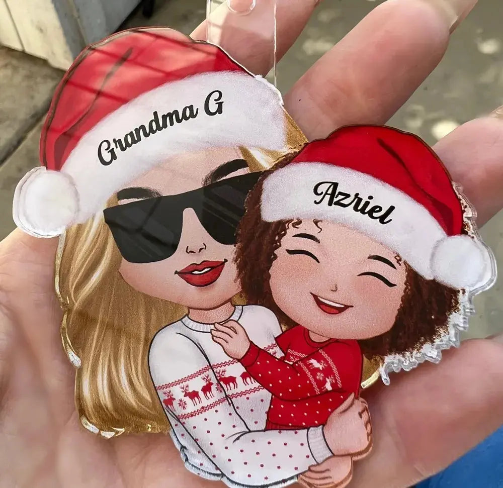 Doll Grandma Hugging Kid Personalized Acrylic Ornament, Christmas Gift For Granddaughter, Grandson, Grandma Car Ornament The Next Custom Gift