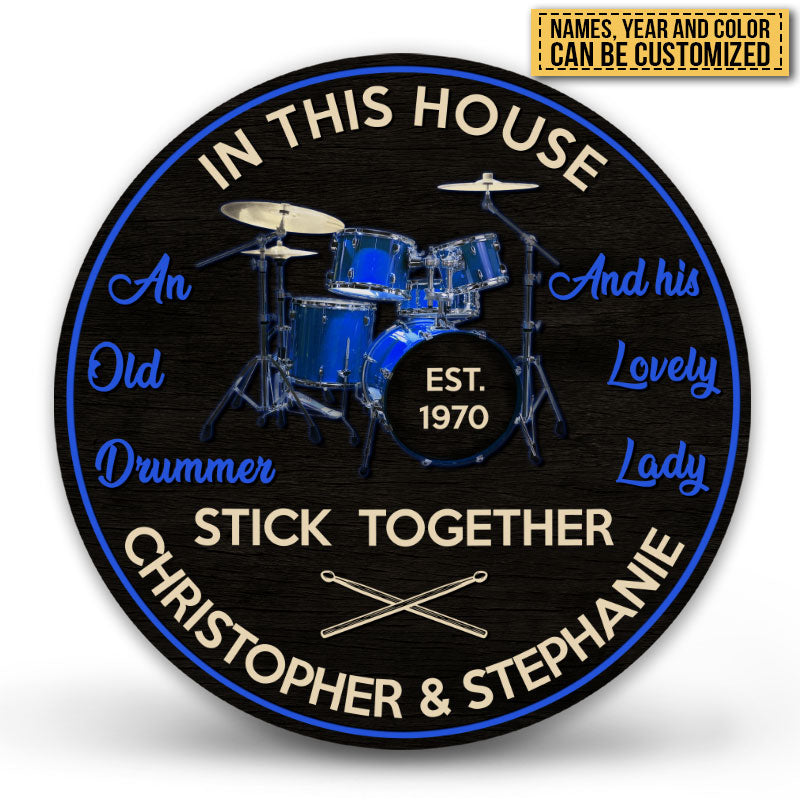 Drum Old Drummer Custom Wood Circle Sign, Gifts For Wedding, Anniversary, Birthday