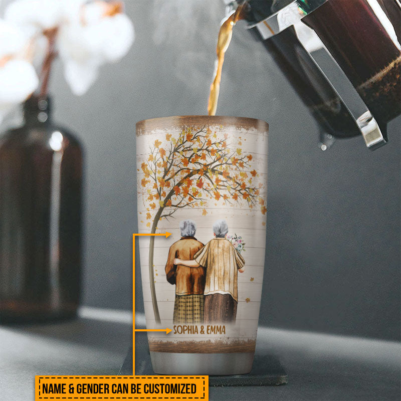 Family Pride Husband Wife Old Couple I Take You Fall Leaves Custom Tumbler, Couple Gift, Anniversary Gift, Memorial Gift, Grandparents Day Gifts