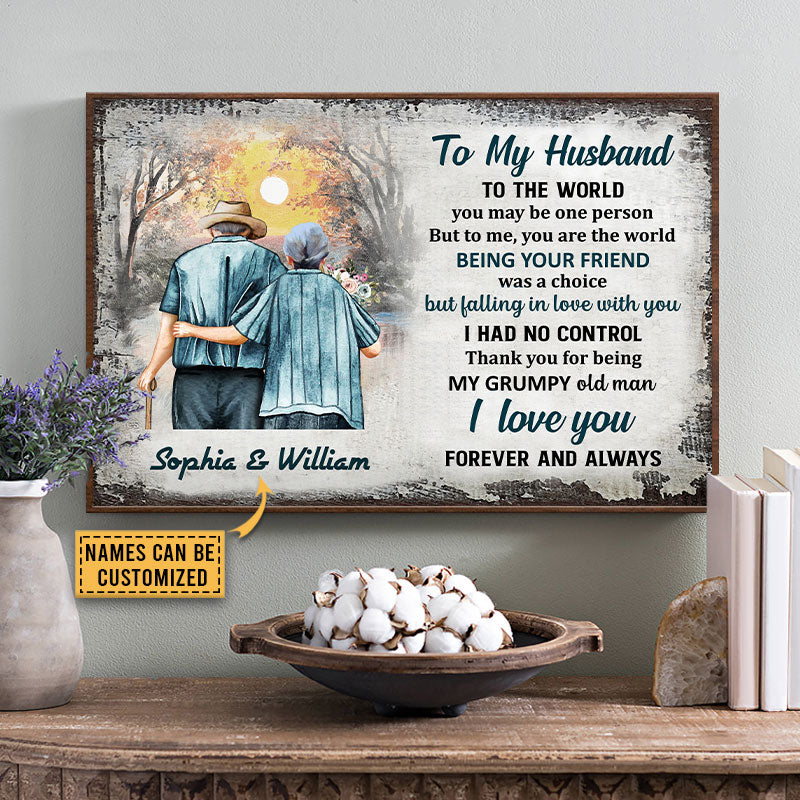 Family Old Couple Husband Wife You Are The World Custom Poster, Anniversary Gift, Memorial Gift, Sympathy, Wall Pictures, Wall Art, Wall Decor, Grandparents Day Gifts