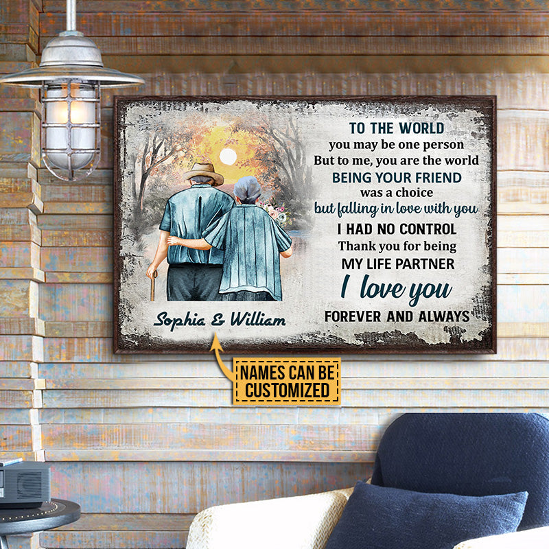 Family Old Couple You Are The World Custom Poster, Anniversary Gift, Couple Gift, Memorial Gift, Sympathy, Wall Art, Wall Decor, Grandparents Day Gifts