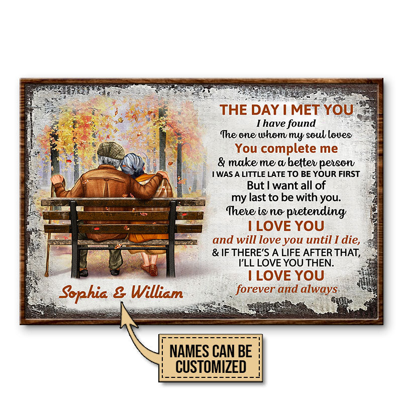 Fall Old Couple The Day I Met You Custom Poster, Personalized Fall Couple Wall Art, Couple Gift