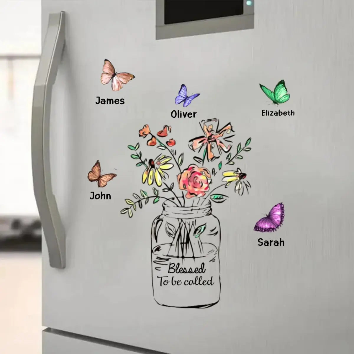 Family - Blessed To Be Called Grandma Mom Vase of Flower - Personalized Sticker The Next Custom Gift