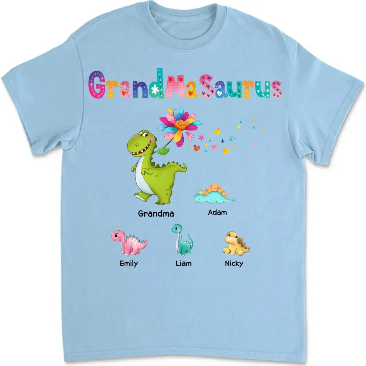 Family - Grandmasaurus Colorful Flower - Personalized T-Shirt - The Next Custom Gift