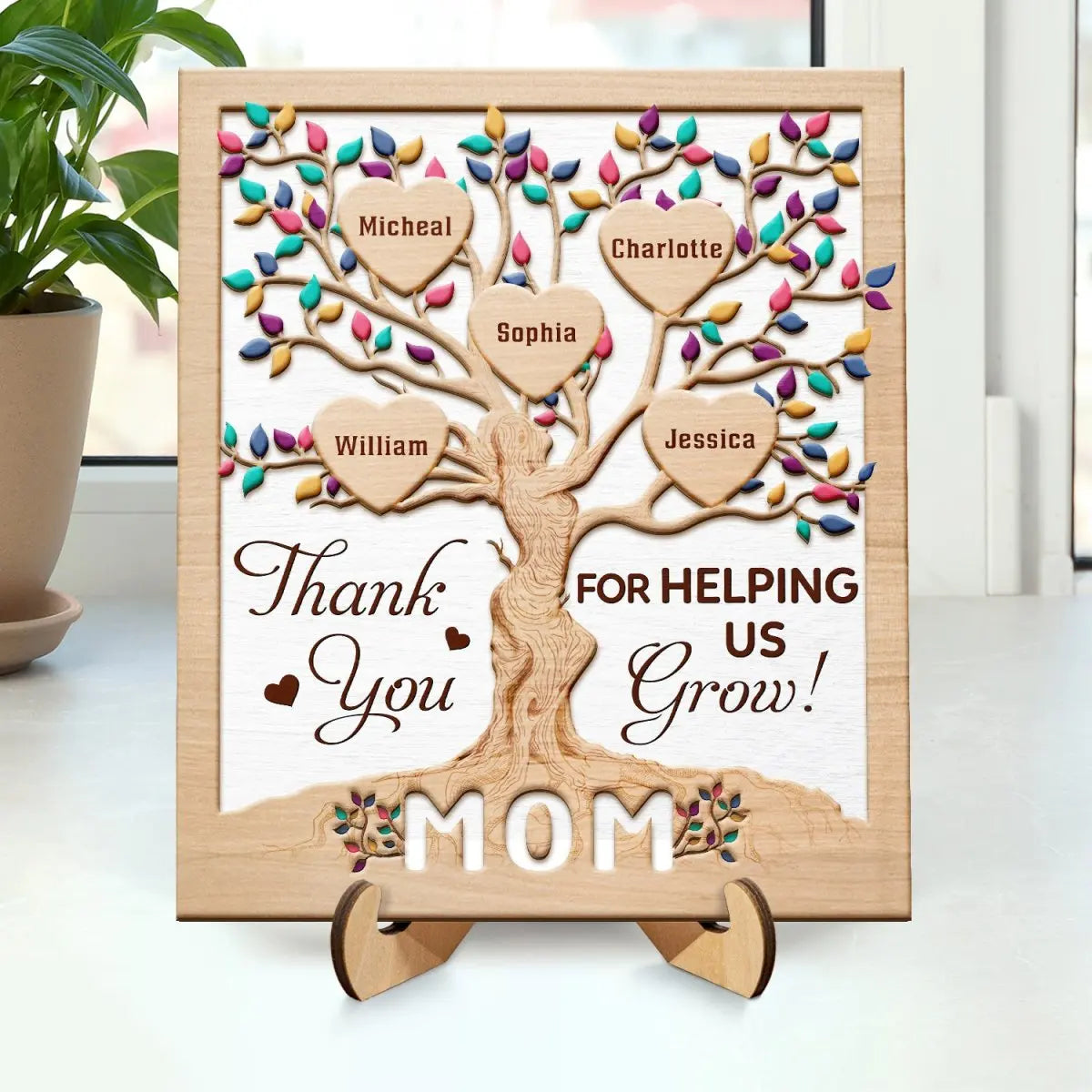 Family - Heart Tree Mom Thank You For Helping Us Grow - Personalized Wooden Plaque Wooden Plaque The Next Custom Gift
