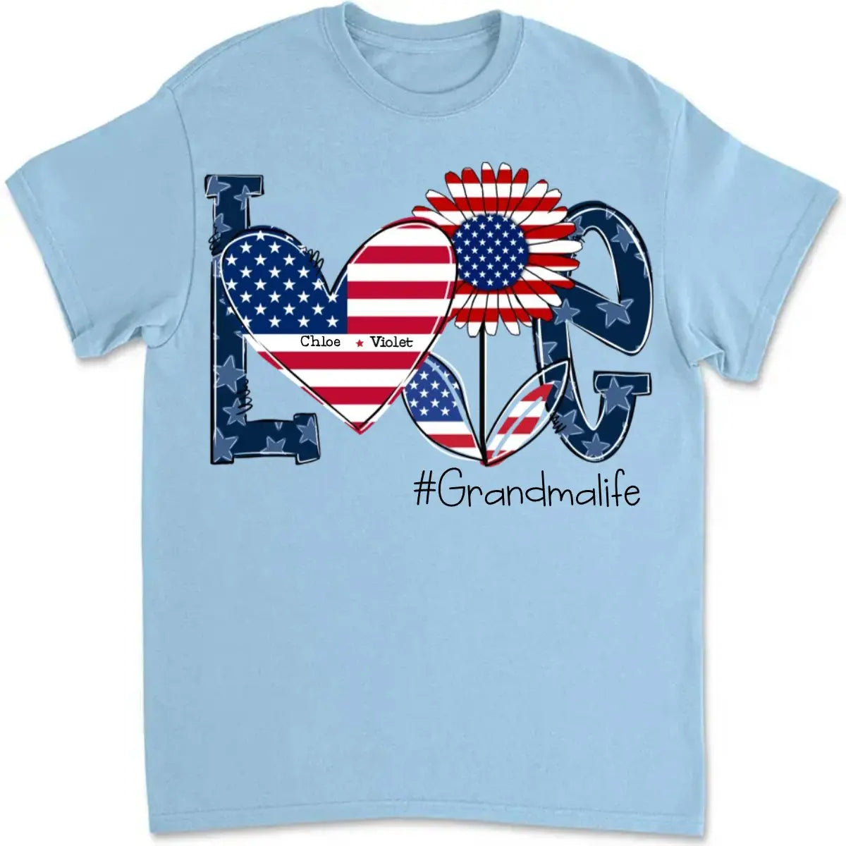 Family - Love Grandma Life With Grandkids Heart Flag Sunflower - Personalized T-Shirt Shirts & Tops The Next Custom Gift