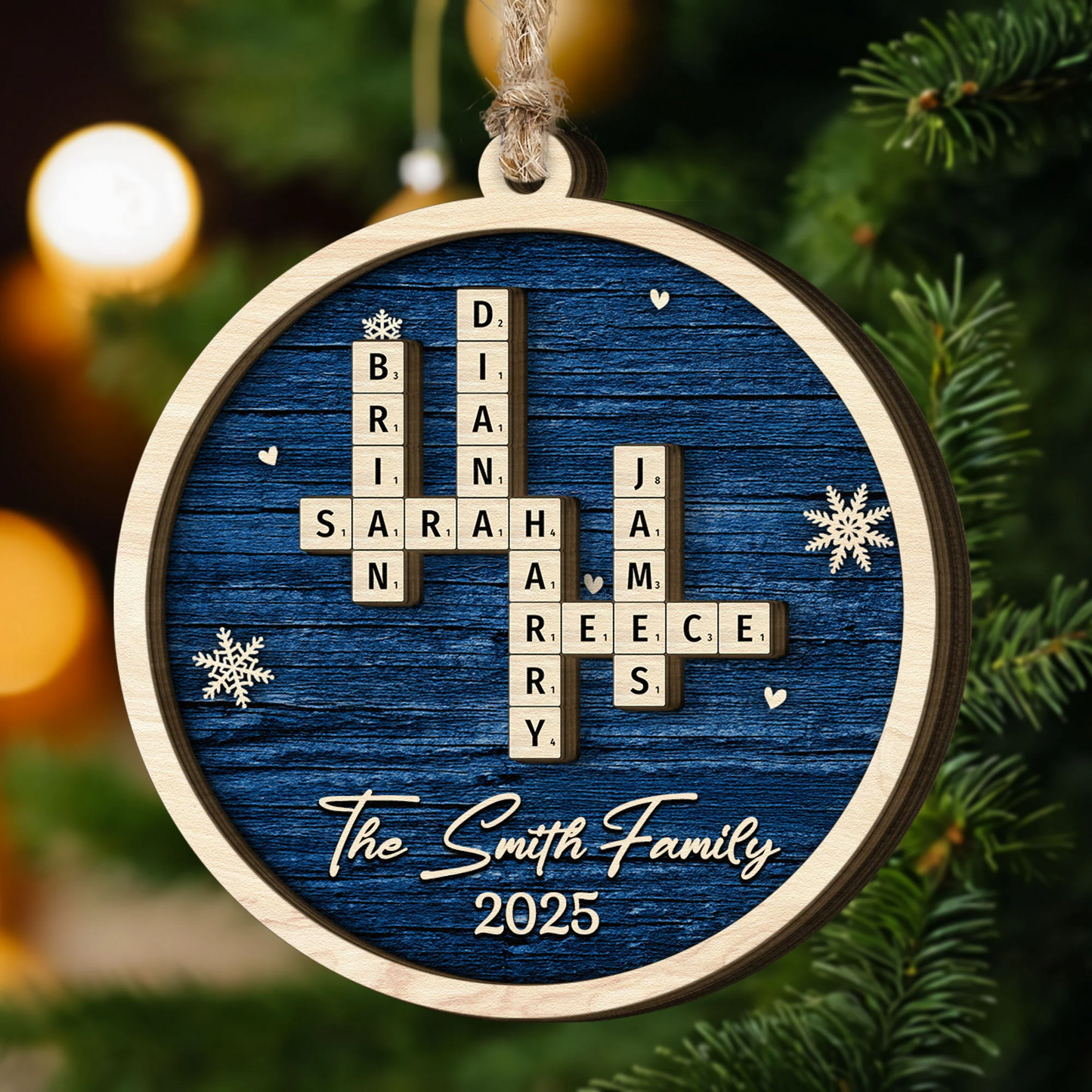 Family Name Scrabble Christmas - Personalized Wooden Ornament