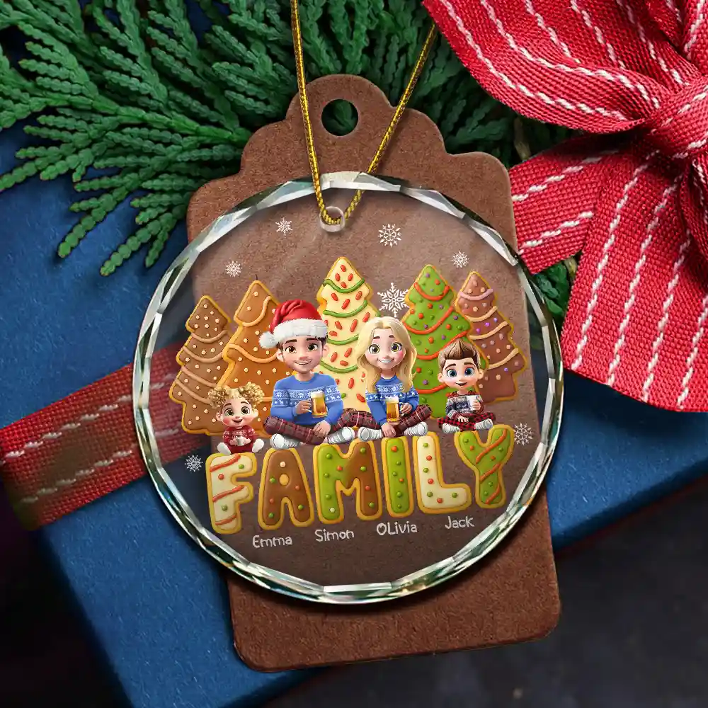 Family Sitting Cake Cookie Tree - Personalized Circle Acrylic Ornament