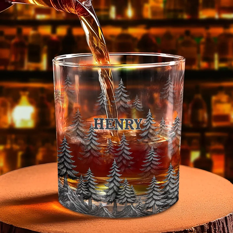 Forest & Clouds Camping Vibe Nature Inspired - Personalized Whiskey Glass