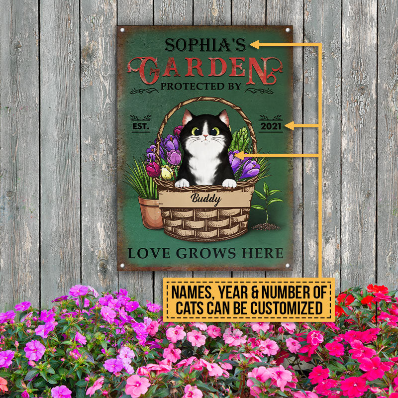 Garden Fresh Produce Plants Protected By Cat, Cat Lover Gift, Outdoor Garden Decor, Custom Classic Metal Signs