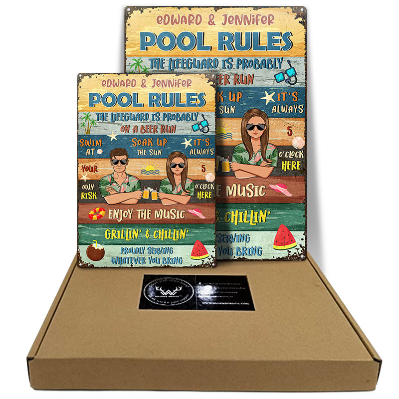 Family Couple Pool House Rules - Personalized Custom Classic Metal Signs