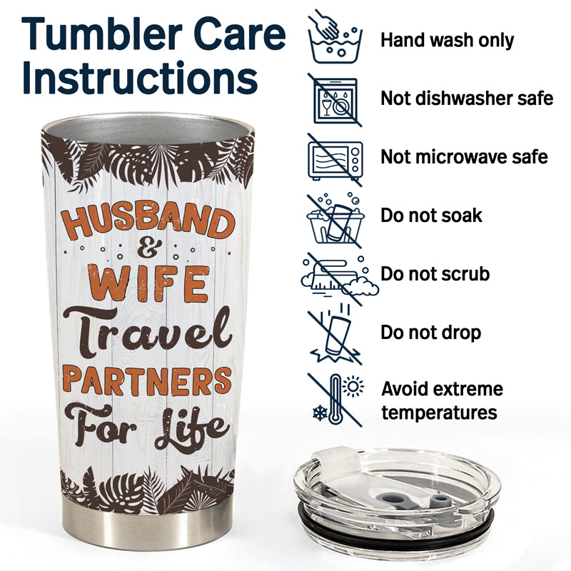 Beach Couple Travel Partners For Life - Personalized Custom Tumbler