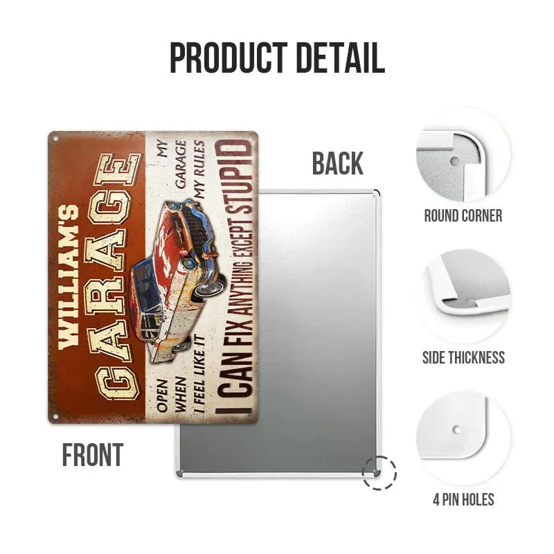Garage Sign - Garage I Can Fix Anything Except Stupid - Personalized Metal Sign - The Next Custom Gift Metal Sign