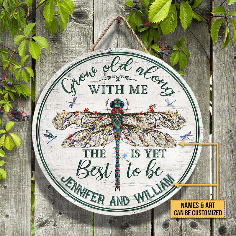 Garden Floral Art Couple Grow Old Custom Wood Circle Sign