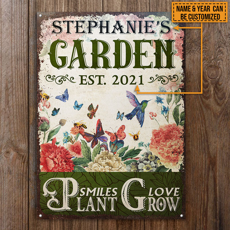 Garden Flowers Pollinators Plant Smiles Grow Love Custom Classic Metal Signs