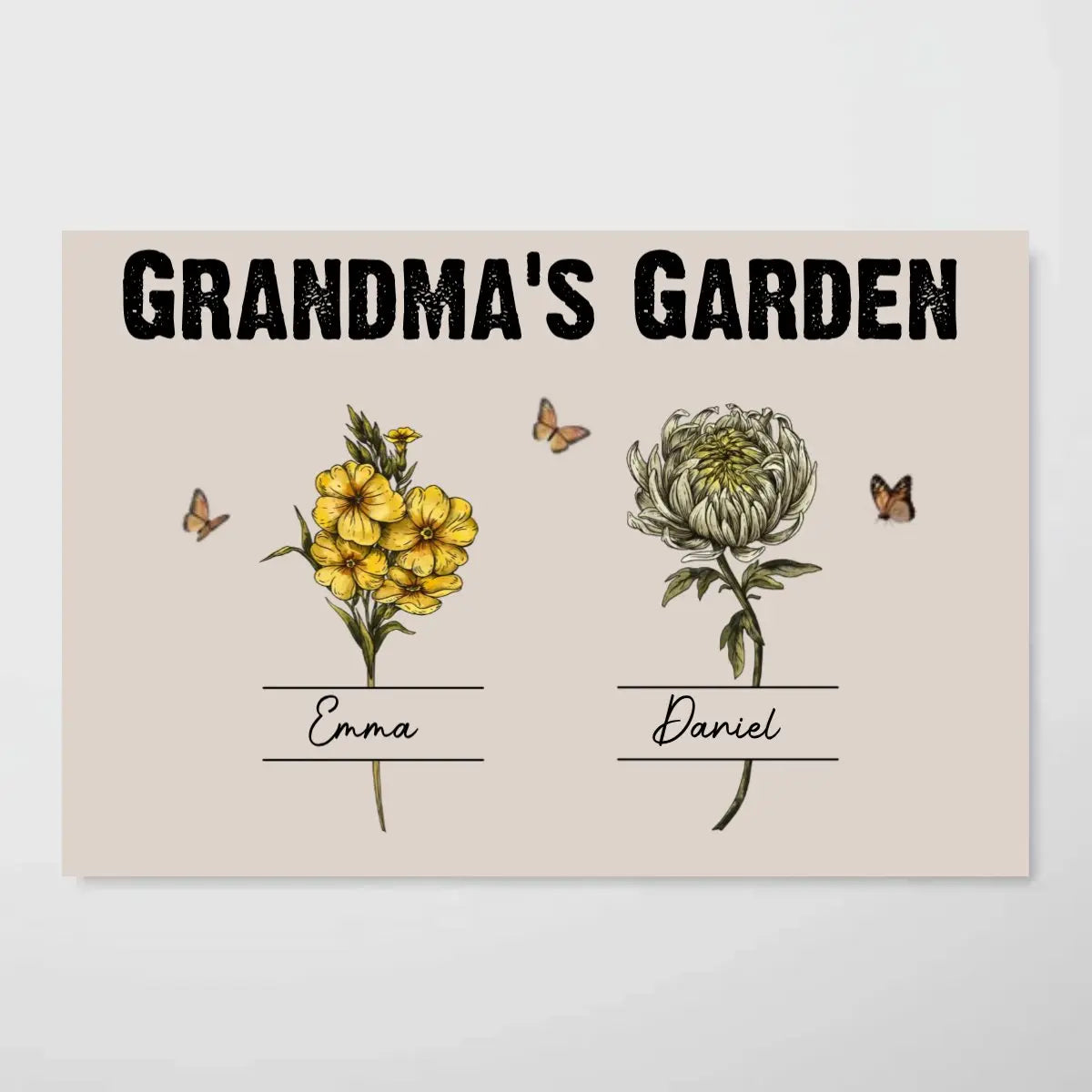 Grandma - Grandma‘s Garden Beautiful Vintage Birth Month Flower With Names Personalized Horizontal Poster - The Next Custom Gift Poster
