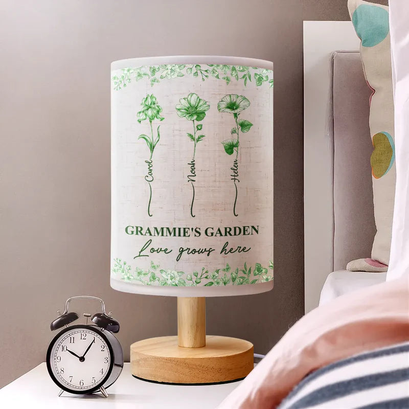 Grandma's Garden Birth Month Flower Toile De Jouy - Personalized Fabric Lamp