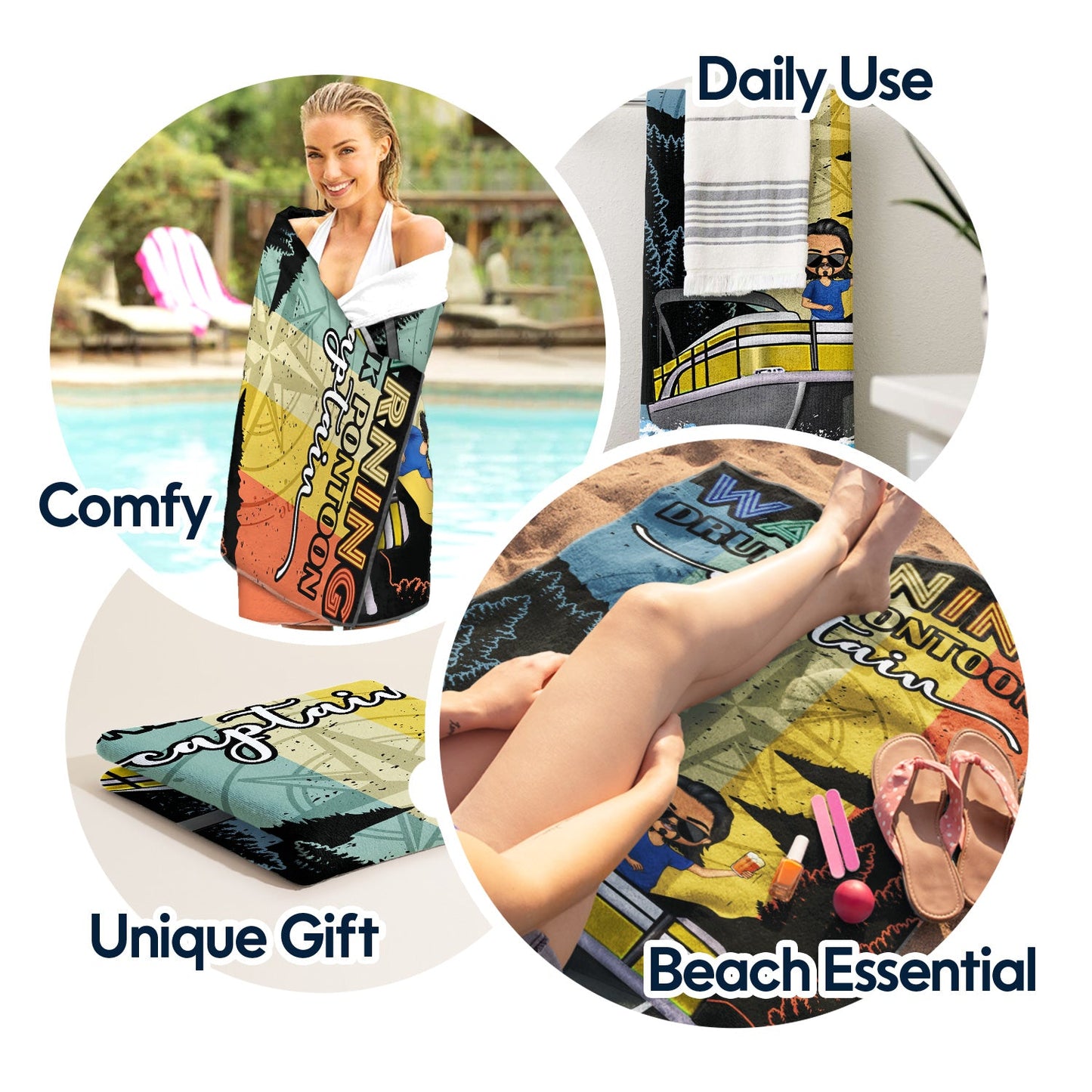 Warning Drunk Pontoon Captain Queen - Birthday, Traveling, Cruising Gift For Lake Beach Lovers, Travelers - Personalized Custom Beach Towel