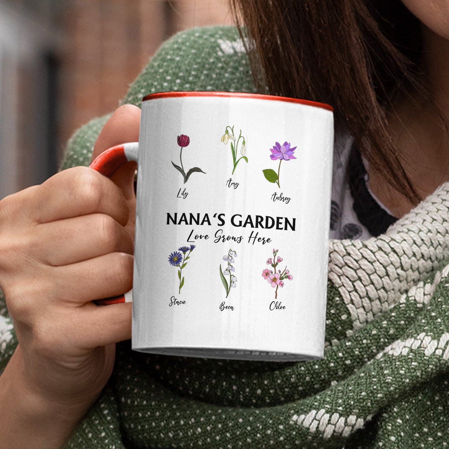 Grandma's Garden Birth Flowers - Gift For Grandma, Mommy - Personalized Accent Mug