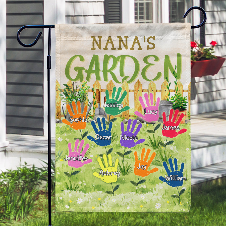 Grandmother Flower Handprint Garden - Family Gift - Personalized Custom Flag