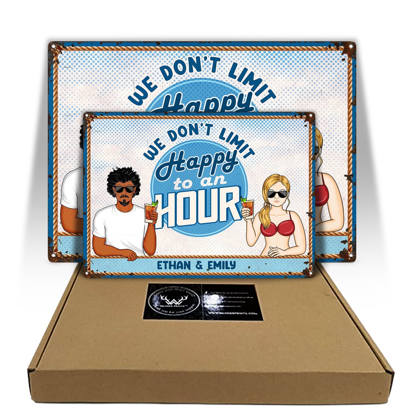 Limit Happy To An Hour - Outdoor Decoration For Couples - Personalized Classic Metal Signs