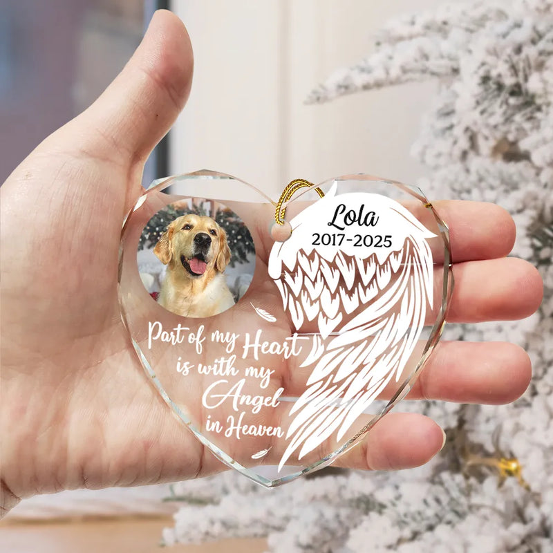 Custom Photo Part Of My Heart Is With My Angel In Heaven - Personalized Heart Shaped Acrylic Ornament