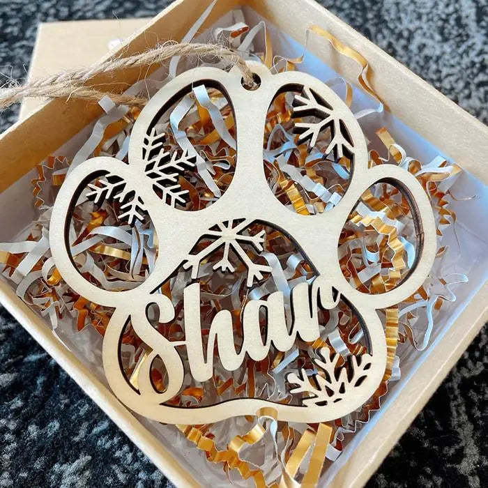 Happy Christmas With Fur Babies - Personalized Custom Paw Shaped Wood Christmas Ornament (Dog, Cat & Angel Wings) - Customized Decoration Gift Ornament The Next Custom Gift