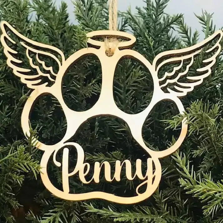 Happy Christmas With Fur Babies - Personalized Custom Paw Shaped Wood Christmas Ornament (Dog, Cat & Angel Wings) - Customized Decoration Gift. ornament The Next Custom Gift