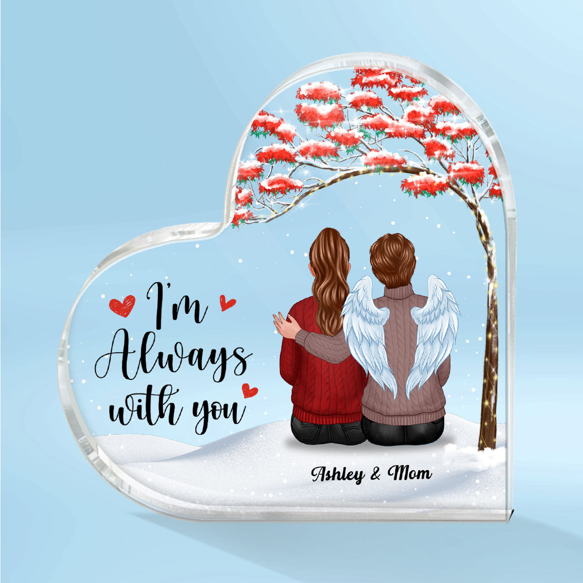 Family Sitting Under Red Tree Memorial Remembrance Gift Personalized Heart Plaque