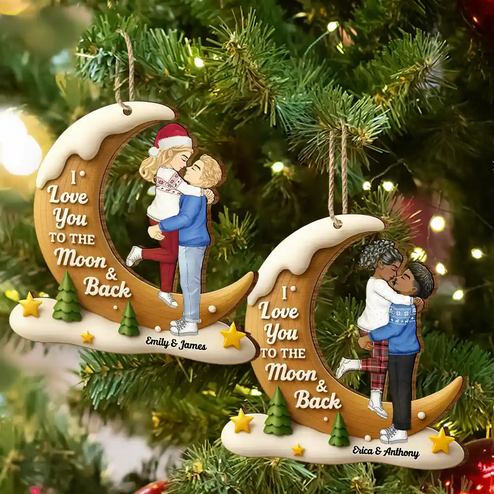 I Love You To The Moon And Back - Personalized Custom Shaped Wooden Ornament