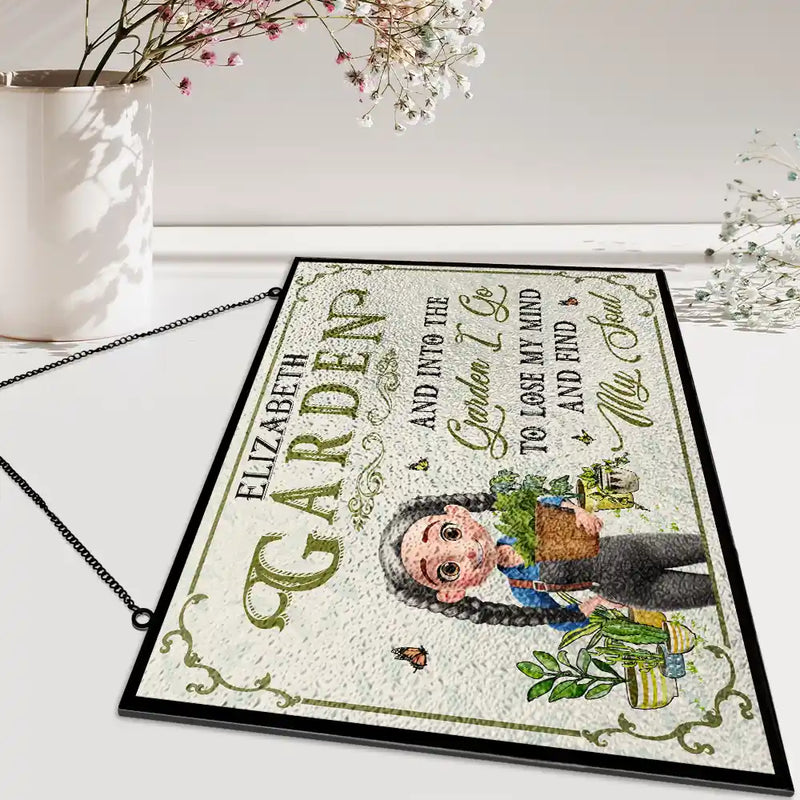 Into The Garden I Go 3D Effect Gardening Woman - Personalized Horizontal Acrylic Suncatcher